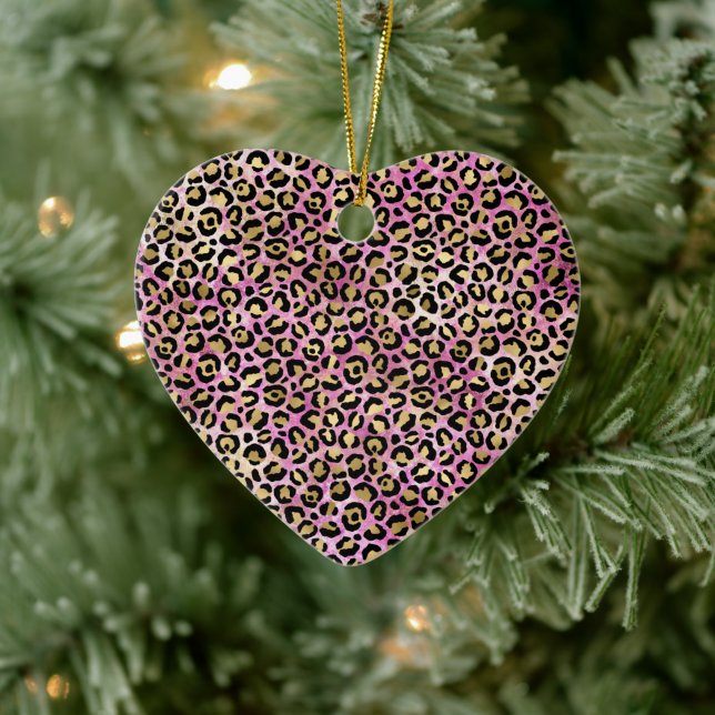 Girly Pink Black Gold Glam Leopard Print Ceramic Tree Decoration (Tree)