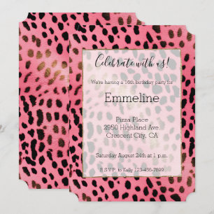 Girly Pink Black Leopard Print Invitation