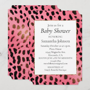 Girly Pink Black Leopard Print Invitation