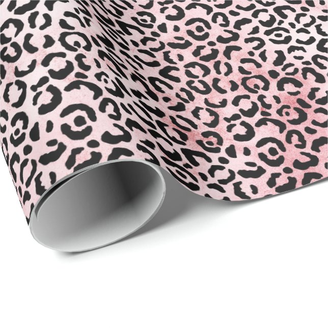 Girly Pink Black Leopard Print Wrapping Paper (Roll Corner)