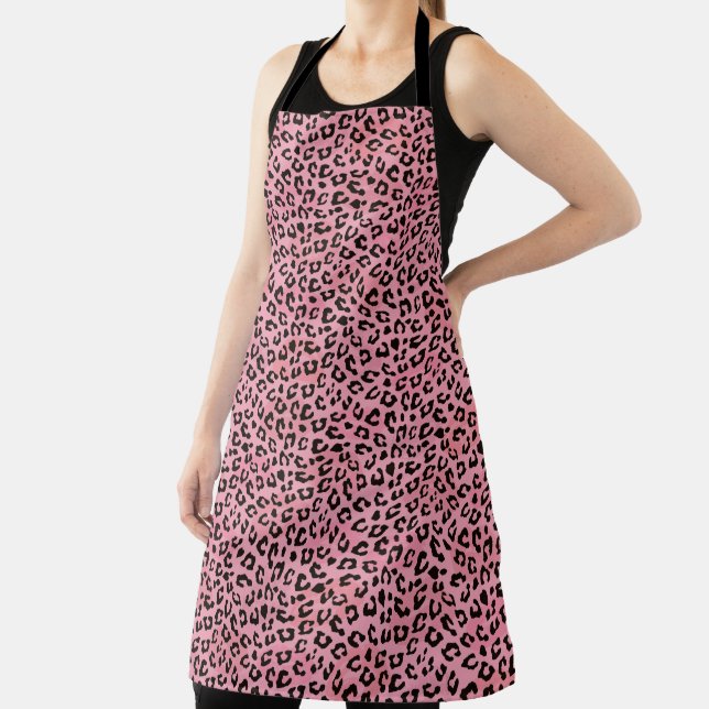 Girly Pink Black Leopard Spots Apron (Insitu)