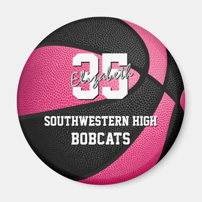 girly pink black personalised basketball  magnet (Front)