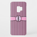 Girly Pink Black Retro Striped Monogram Pattern Case-Mate Samsung Galaxy S9 Case<br><div class="desc">This cute, girly, slightly retro design shows pink, light pink and black stripes and a space that you can personalise / customise. Just add your own monogram / initial in the "Personalise It" field. The squared font gives the monogram a slightly art deco look. This is a bright, colourful, pretty,...</div>