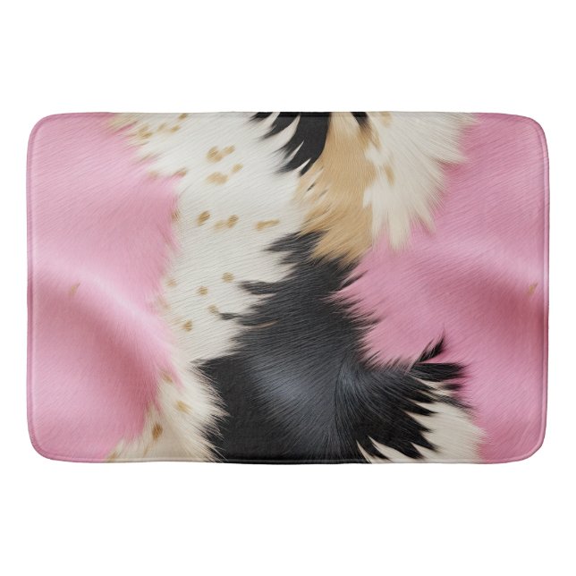 Girly Pink Black White Gold Cowhide Bath Mat (Front)