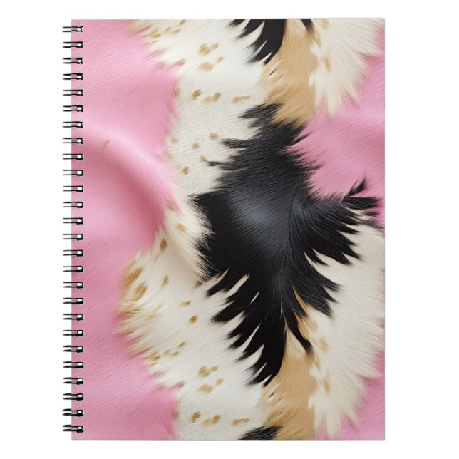 Girly Pink Black White Gold Cowhide Notebook (Front)