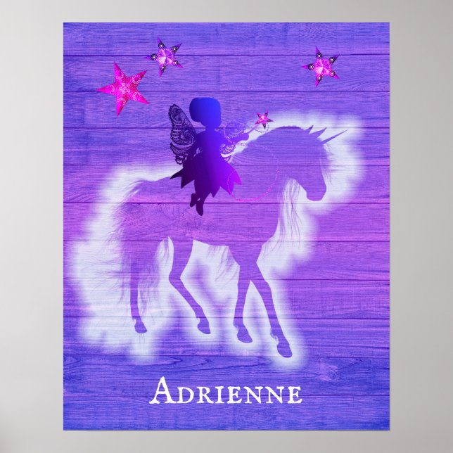 Girly Pink & Blue Unicorn Personalized Poster (Front)