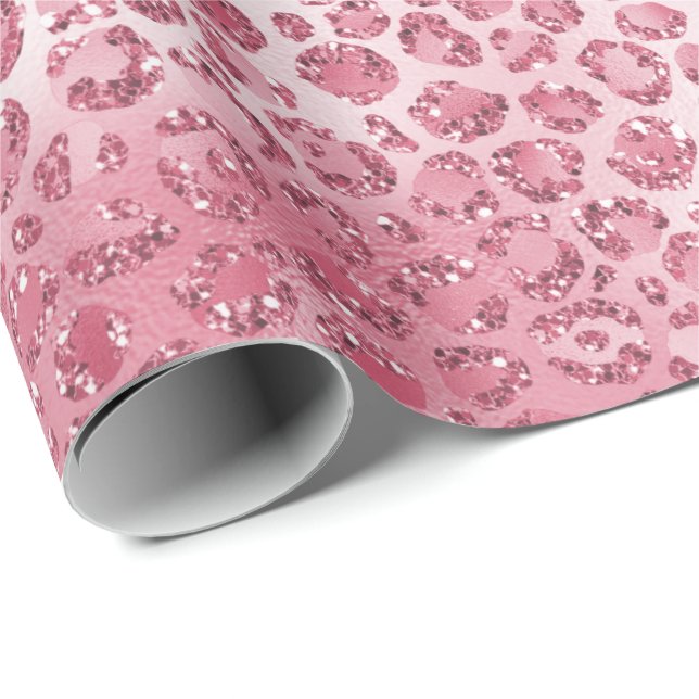 Girly Pink Blush Glitter Leopard Print     Wrapping Paper (Roll Corner)