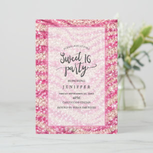 Girly Pink Blush Glitter Zebra Pattern Invitation