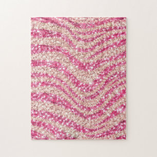 Girly Pink Blush Glitter Zebra Pattern Jigsaw Puzzle