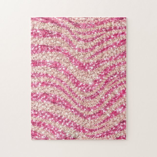 Girly Pink Blush Glitter Zebra Pattern             Jigsaw Puzzle (Vertical)