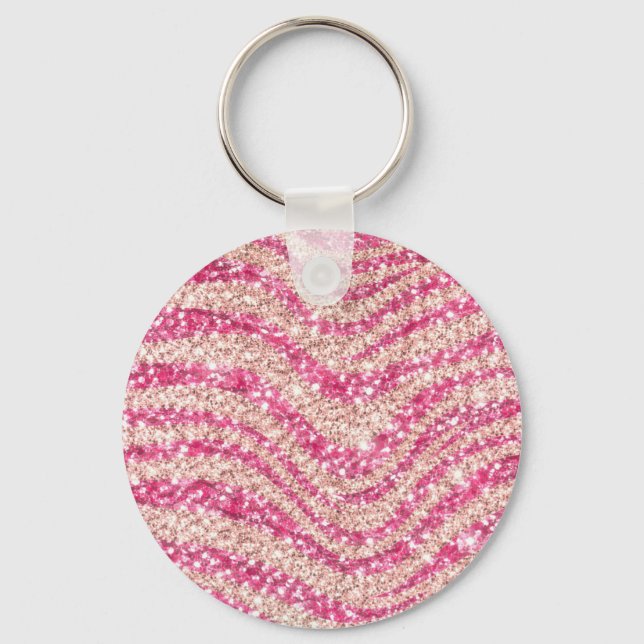 Girly Pink Blush Glitter Zebra Pattern             Key Ring (Front)