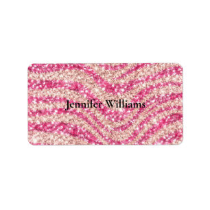 Girly Pink Blush Glitter Zebra Pattern Label