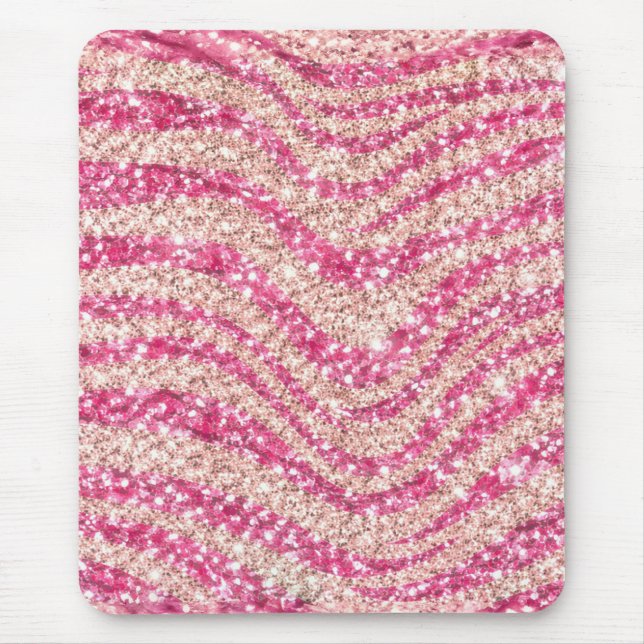 Girly Pink Blush Glitter Zebra Pattern             Mouse Pad (Front)