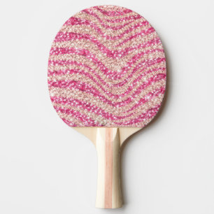 Girly Pink Blush Glitter Zebra Pattern Ping Pong Paddle