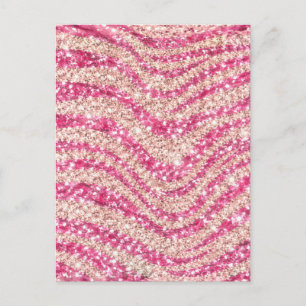 Girly Pink Blush Glitter Zebra Pattern             Postcard