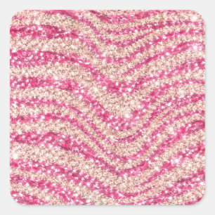 Girly Pink Blush Glitter Zebra Pattern Square Sticker