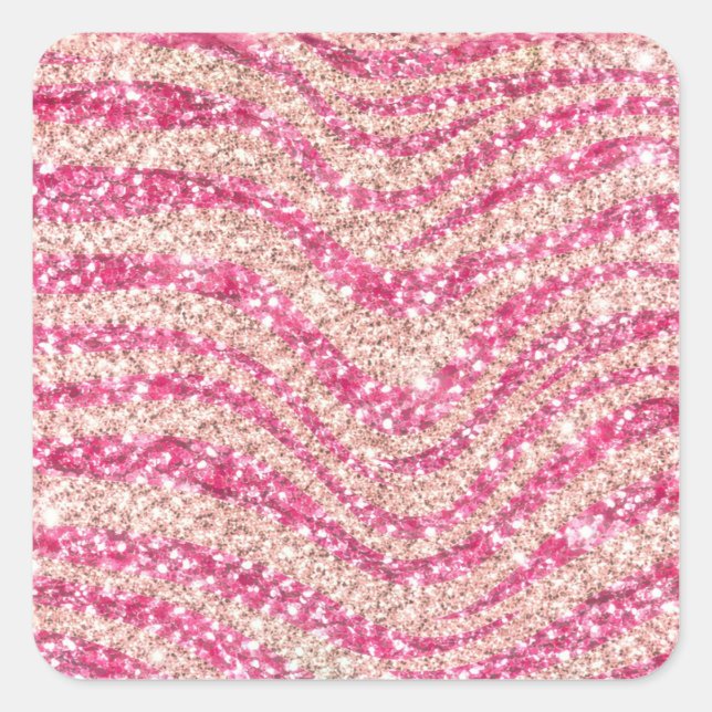 Girly Pink Blush Glitter Zebra Pattern             Square Sticker (Front)
