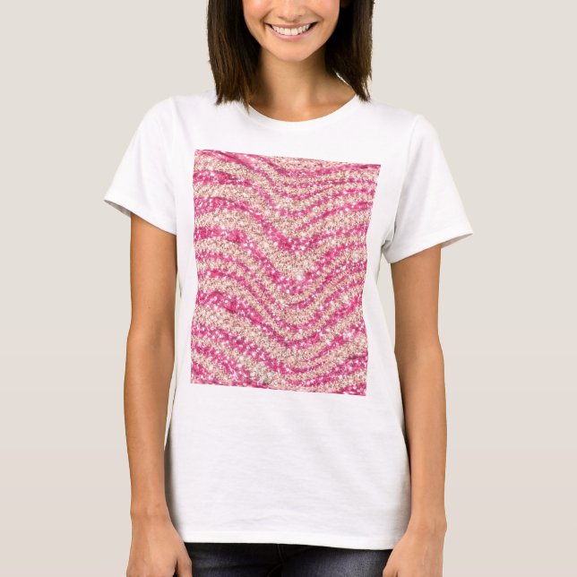 Girly Pink Blush Glitter Zebra Pattern             T-Shirt (Front)