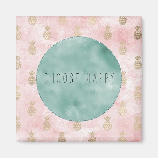 Girly Pink Blush Gold Pineapples Magnet (Front)