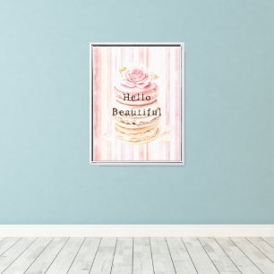 Girly Pink Blush White Stripes Macaroons Canvas Print