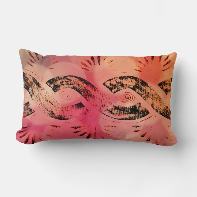 Girly Pink Bokeh Gold and Black Tribal Celtic Knot Lumbar Cushion (Front)