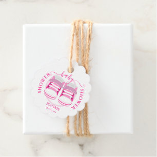 GIRLY PINK BOOTIES BABY SHOWER Round Favour Tags