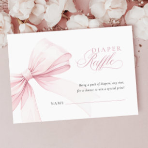 Girly Pink Bow Baby Shower Diaper Raffle Enclosure Card