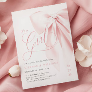 Girly Pink Bow Baby Shower Invitation