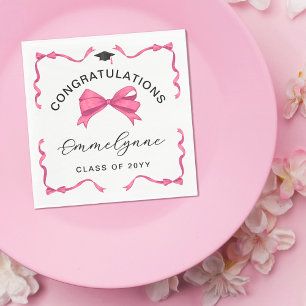 Girly Pink Bow Congratulations Graduate  Napkin
