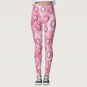 Girly Pink Bows Horse Shoes Leggings