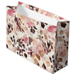 Girly Pink Brown Cream Leopard Animal Print Large Gift Bag