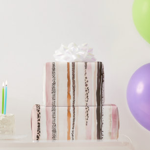 Girly Pink Brown Leopard Print Birthday Wrapping Paper