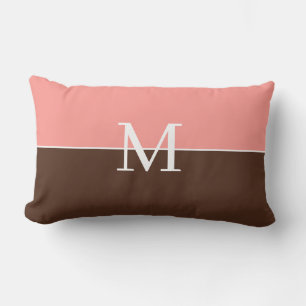 Girly pink &brown monogram lumbar cushion