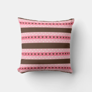 Girly Pink & Brown Stripes and Polka Dots Pattern Cushion