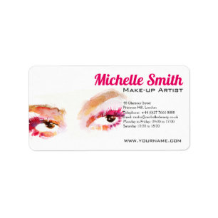 Girly Pink Brown Watercolor Eye Makeup Artist Label