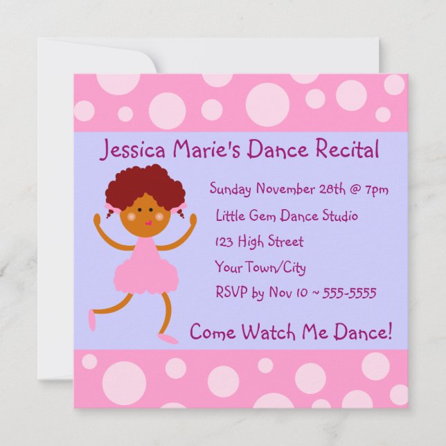 Girly Pink Bubbles Dance Recital Invitation (Front)