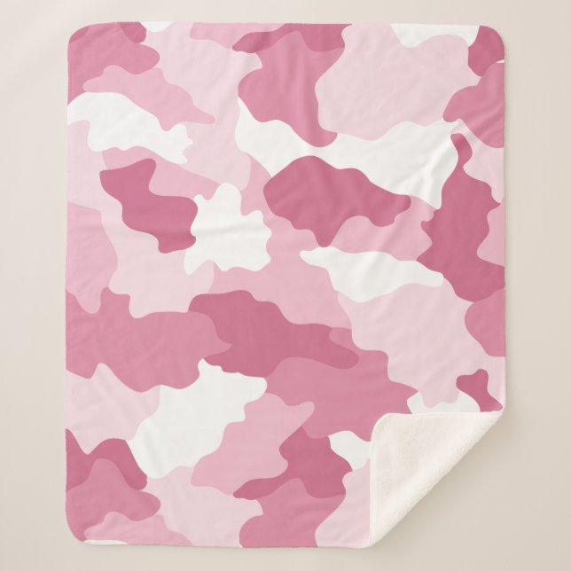 Girly Pink Camo Camouflage Sherpa Blanket (Front)