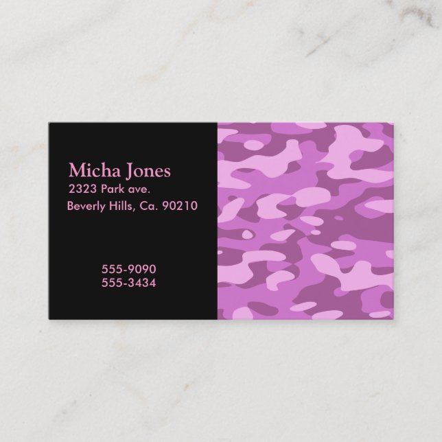 Girly Pink Camouflage Business Card (Front)