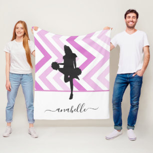 Girly Pink Cheerleader Silhouette Cheer Coach Name Fleece Blanket