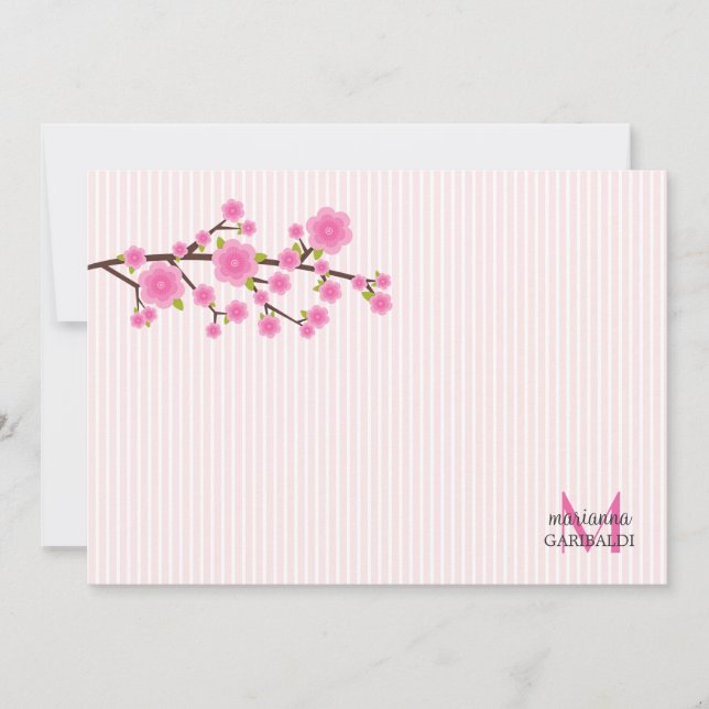 Girly Pink Cherry Blossom Personalised Note Cards (Front)