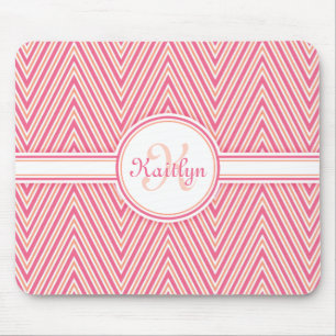 Girly Pink Chevron with Monogram Mouse Pad