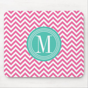 Girly Pink Chevron Zigzag Personalised Monogram Mouse Pad