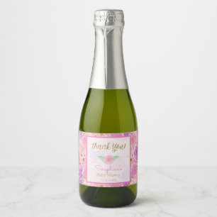 Girly Pink Chic Roses Gold Baby Shower Thank You Sparkling Wine Label