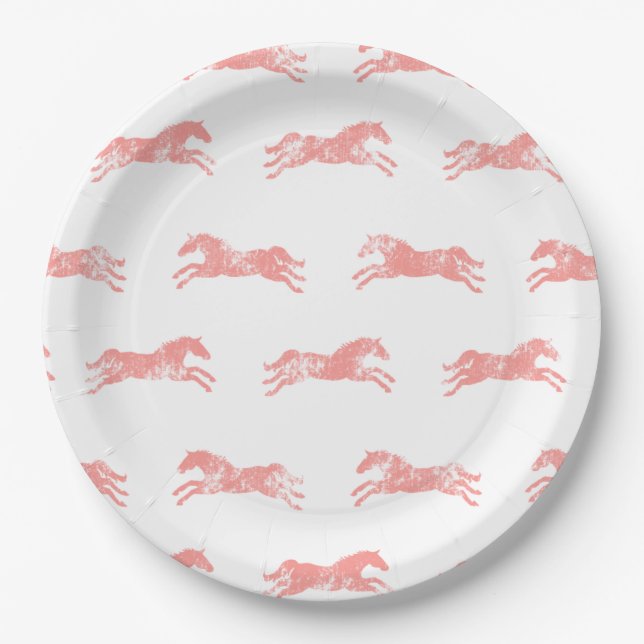 Girly Pink Classic Equestrian Horses Paper Plate (Front)