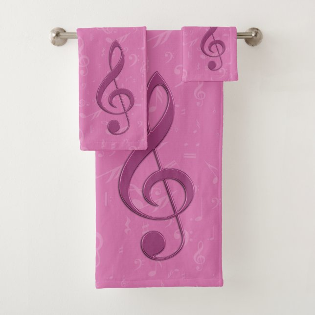 Girly Pink Clef and Musical Notes Bath Towel Set (Insitu)