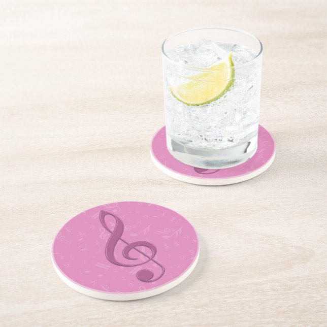 Girly Pink Clef and Musical Notes Coaster (Side)