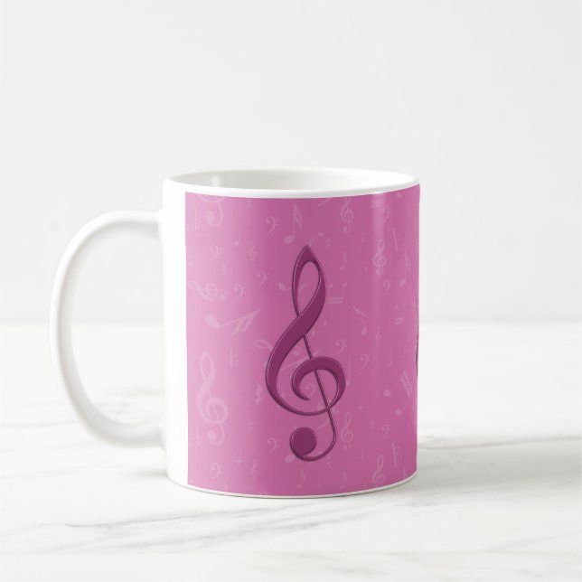 Girly Pink Clef and Musical Notes Coffee Mug (Left)