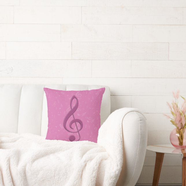 Girly Pink Clef and Musical Notes Cushion (Couch)