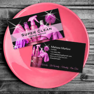 Girly Pink Commercial House Cleaning Housekeeping Business Card