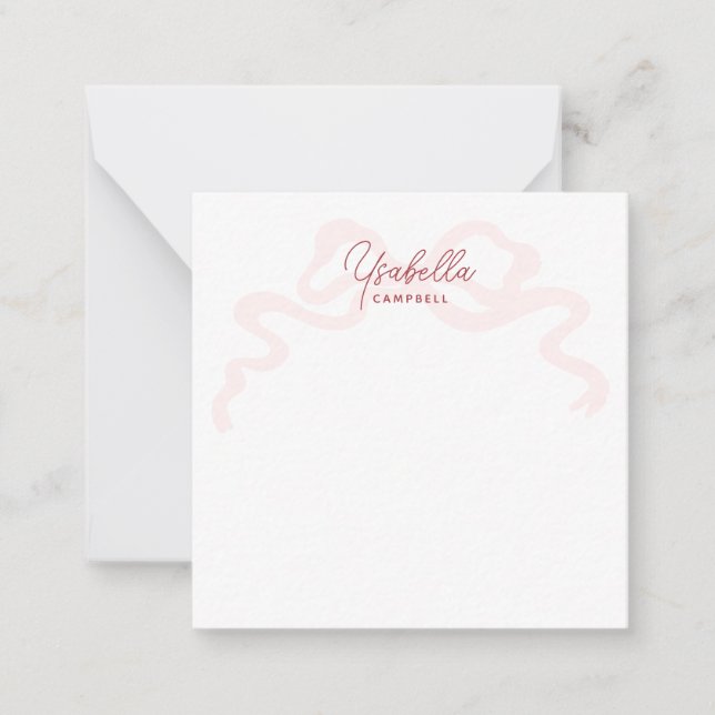 Girly Pink Coquette Bow Calligraphy Card (Front)